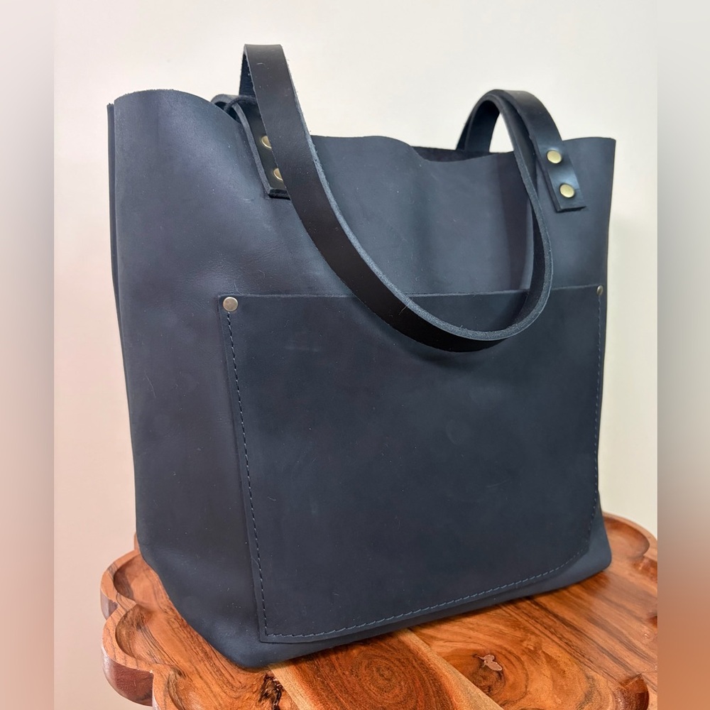 Portland Leather Classic Tote Shadow Black Nubuck Leather NWT - Picture 3 of 16